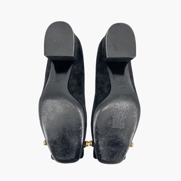 Valentino VLogo Black Suede Leather Block Heel Pumps Shoes Size 38.5 US 8.5 - Picture 13 of 15